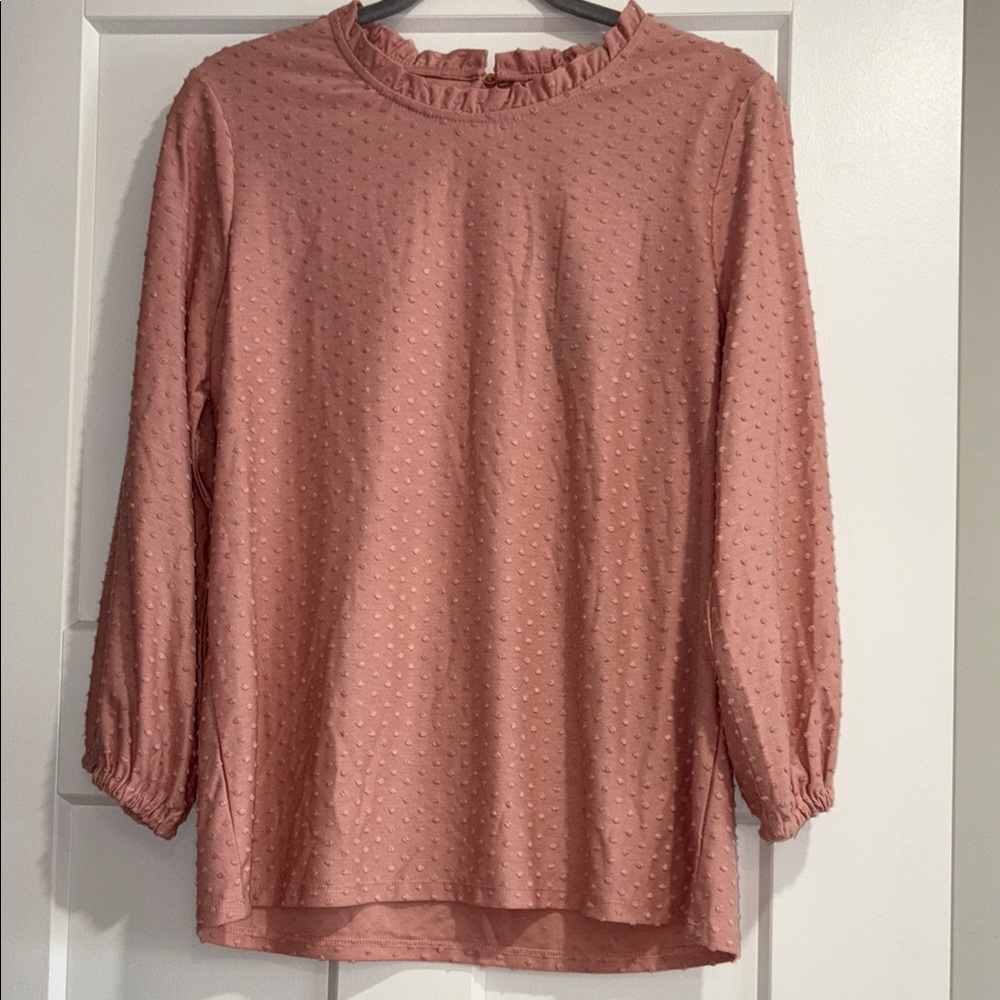 Women's Pink Ruffle Neck Top